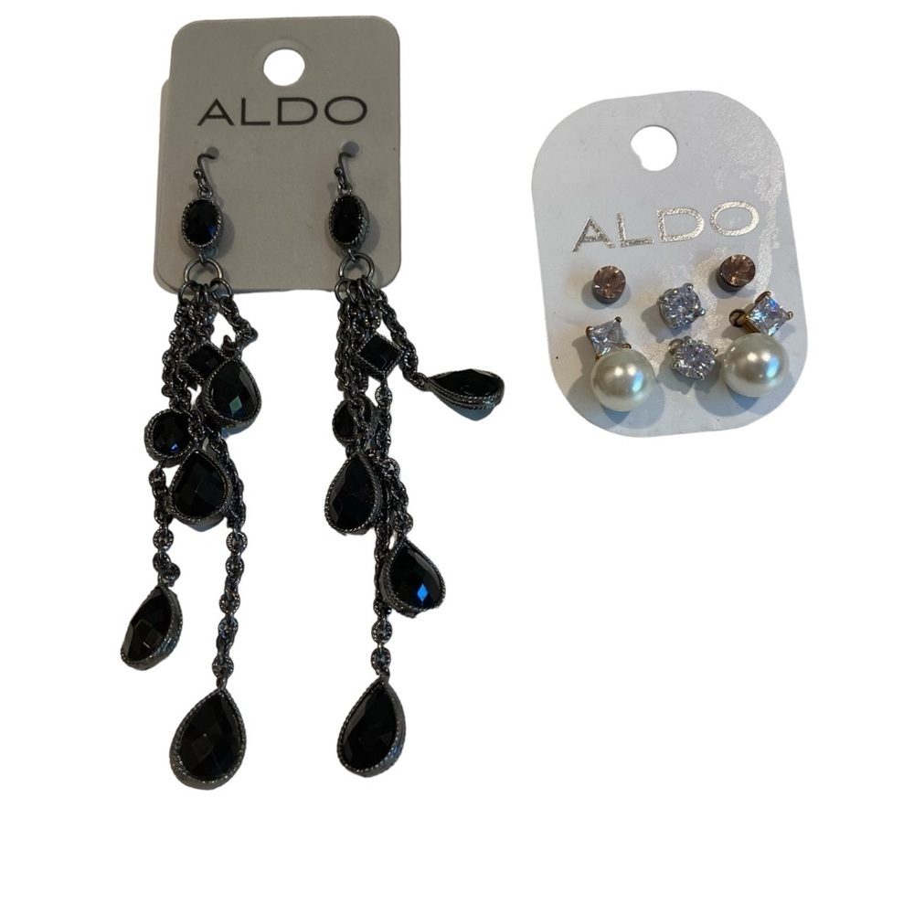 Aldo earrings set bundle black chandelier button multiple feminine silver white
